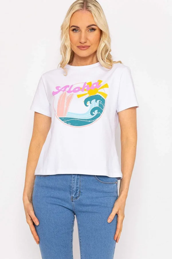 Kelly & Grace Weekend White Aloha Cotton T-Shirt*Women Tops & Blouses
