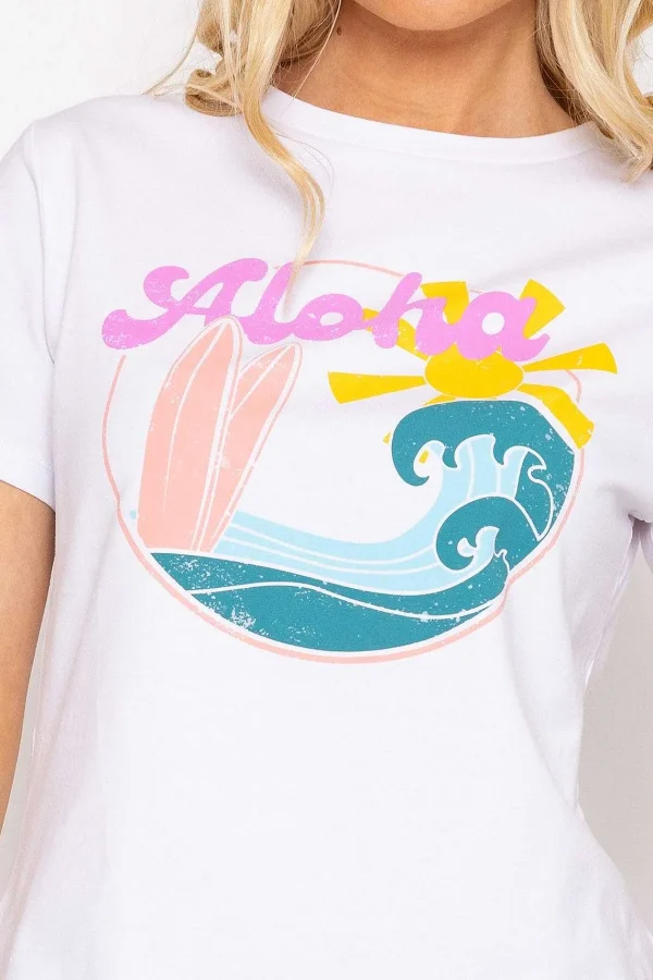 Kelly & Grace Weekend White Aloha Cotton T-Shirt*Women Tops & Blouses