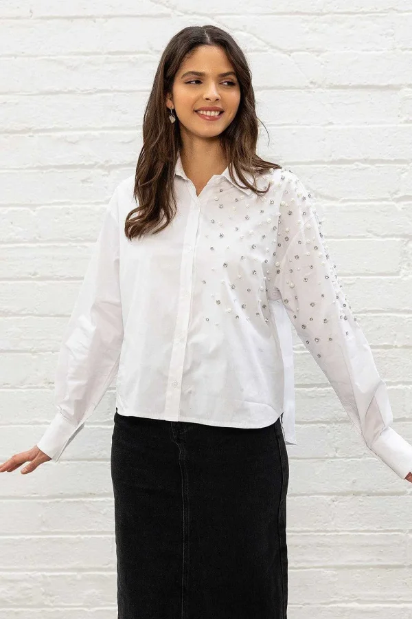 Pala D'oro Sport White Embellished Shirt*Women Tops & Blouses