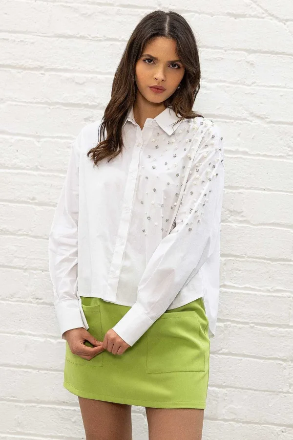 Pala D'oro Sport White Embellished Shirt*Women Tops & Blouses