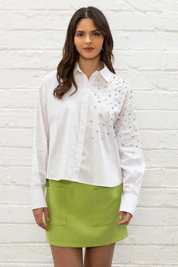 Pala D'oro Sport White Embellished Shirt*Women Tops & Blouses