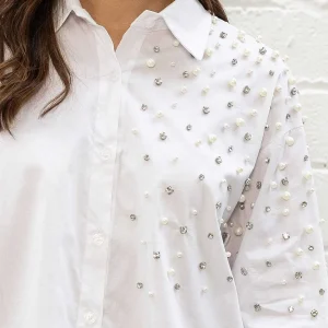 Pala D'oro Sport White Embellished Shirt*Women Tops & Blouses
