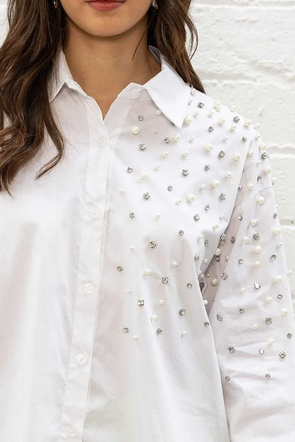 Pala D'oro Sport White Embellished Shirt*Women Tops & Blouses