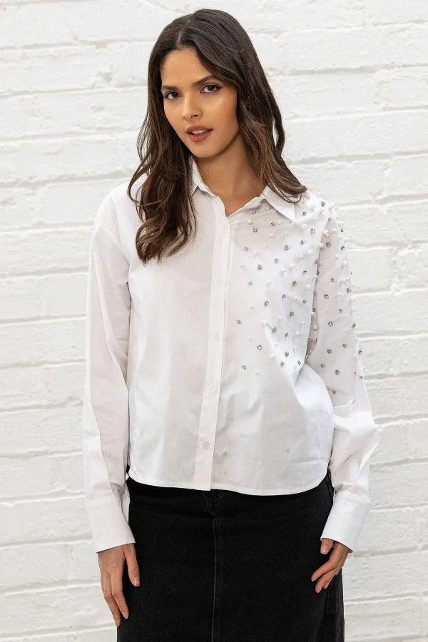Pala D'oro Sport White Embellished Shirt*Women Tops & Blouses
