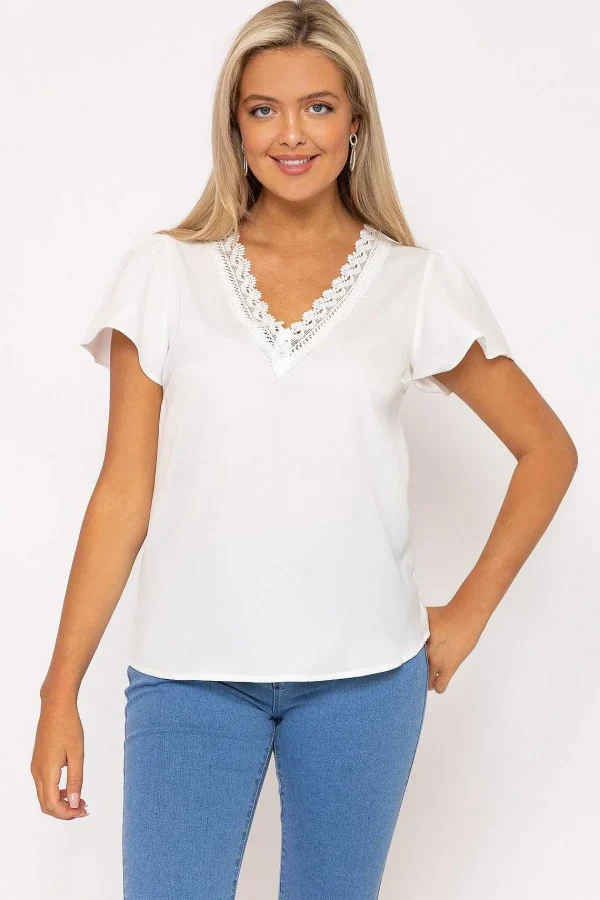 Kelly & Grace Weekend White Lace Trim Top*Women Tops & Blouses