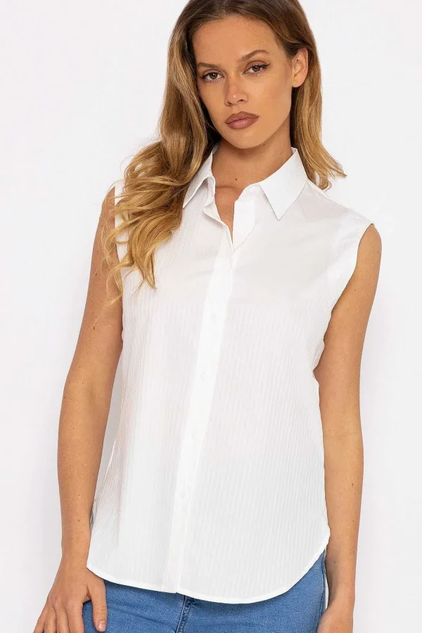 Kelly & Grace Weekend White Textured Sleeveless Blouse*Women Tops & Blouses
