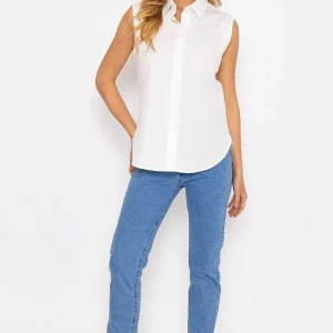 Kelly & Grace Weekend White Textured Sleeveless Blouse*Women Tops & Blouses