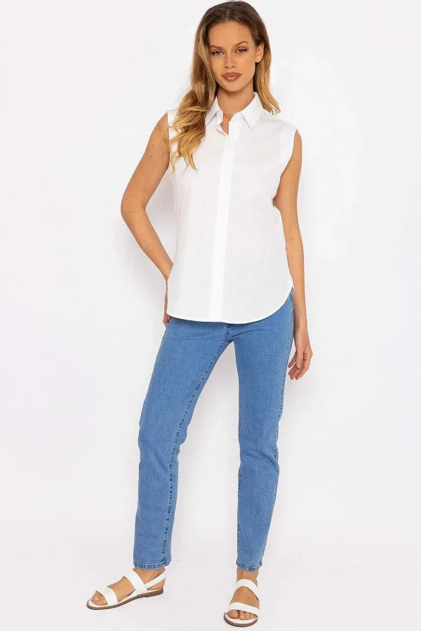 Kelly & Grace Weekend White Textured Sleeveless Blouse*Women Tops & Blouses