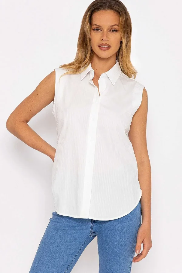 Kelly & Grace Weekend White Textured Sleeveless Blouse*Women Tops & Blouses