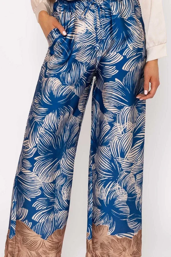 Pala D'oro Wide Leg Trousers In Blue Print*Women Jeans & Trousers