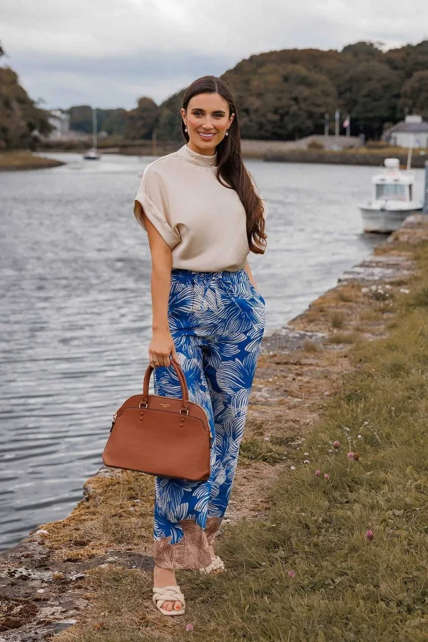 Pala D'oro Wide Leg Trousers In Blue Print*Women Jeans & Trousers