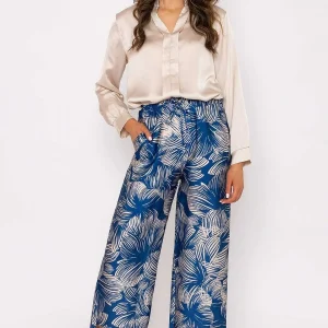 Pala D'oro Wide Leg Trousers In Blue Print*Women Jeans & Trousers
