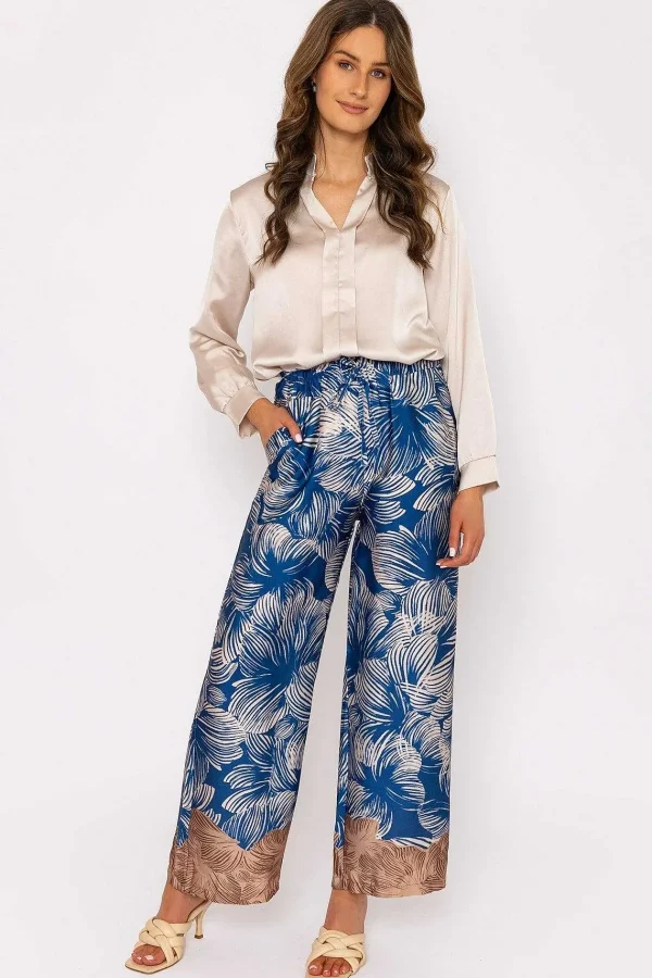 Pala D'oro Wide Leg Trousers In Blue Print*Women Jeans & Trousers