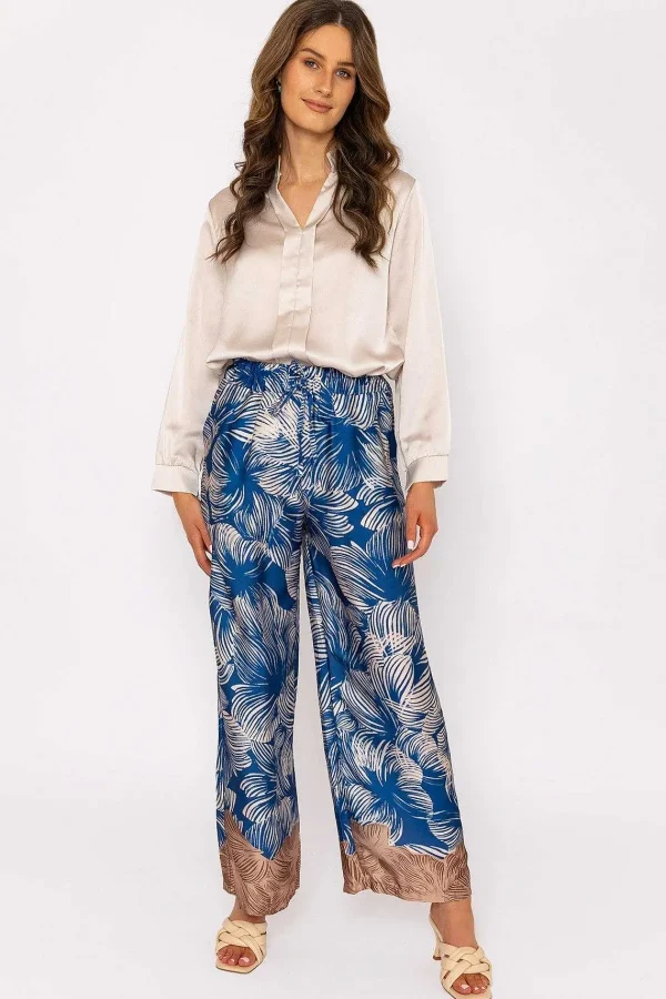 Pala D'oro Wide Leg Trousers In Blue Print*Women Jeans & Trousers