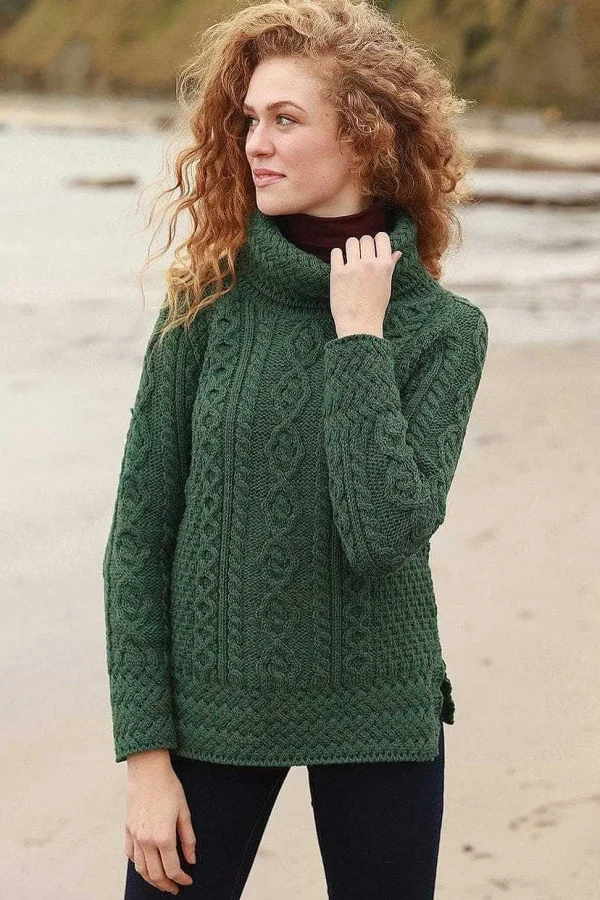 Aran Woollen Mills Women'S Merino Wool Cowl Neck Sweater In Green*Women Jumpers & Cardigans