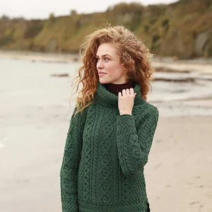 Aran Woollen Mills Women'S Merino Wool Cowl Neck Sweater In Green*Women Jumpers & Cardigans