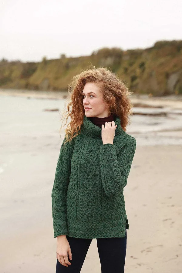 Aran Woollen Mills Women'S Merino Wool Cowl Neck Sweater In Green*Women Jumpers & Cardigans
