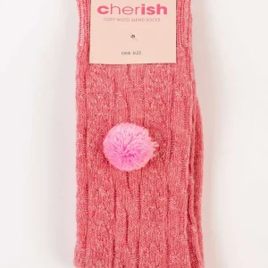 Cherish Accessories Wool Blend Pom Pom Socks In Pink*Women Nightwear