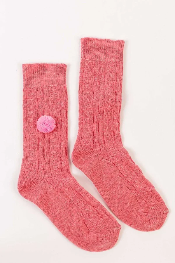 Cherish Accessories Wool Blend Pom Pom Socks In Pink*Women Nightwear