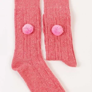 Cherish Accessories Wool Blend Pom Pom Socks In Pink*Women Nightwear