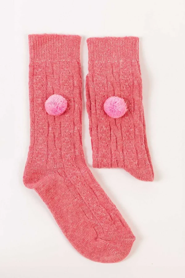 Cherish Accessories Wool Blend Pom Pom Socks In Pink*Women Nightwear