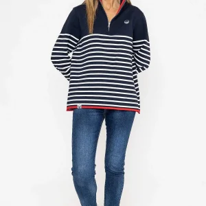 West Quay 1/2 Zip Stripe Sweatshirt In Navy*Women Hoodies & Sweatshirts