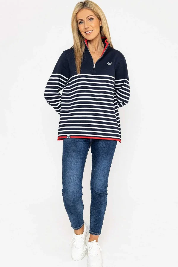 West Quay 1/2 Zip Stripe Sweatshirt In Navy*Women Hoodies & Sweatshirts