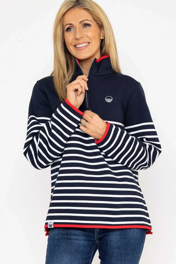 West Quay 1/2 Zip Stripe Sweatshirt In Navy*Women Hoodies & Sweatshirts