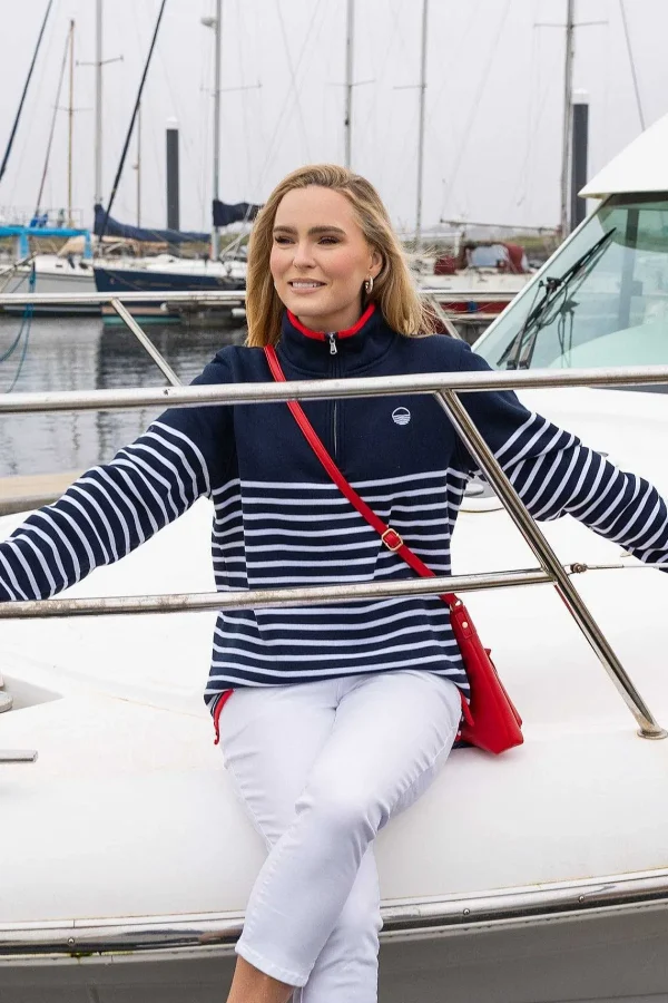 West Quay 1/2 Zip Stripe Sweatshirt In Navy*Women Hoodies & Sweatshirts