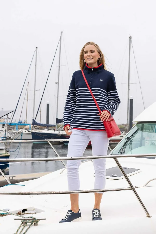 West Quay 1/2 Zip Stripe Sweatshirt In Navy*Women Hoodies & Sweatshirts