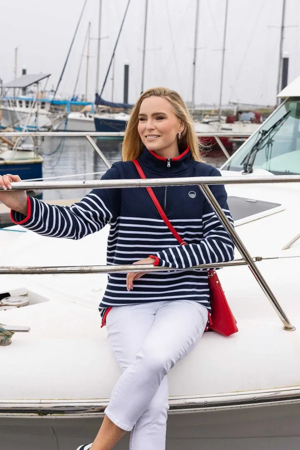 West Quay 1/2 Zip Stripe Sweatshirt In Navy*Women Hoodies & Sweatshirts