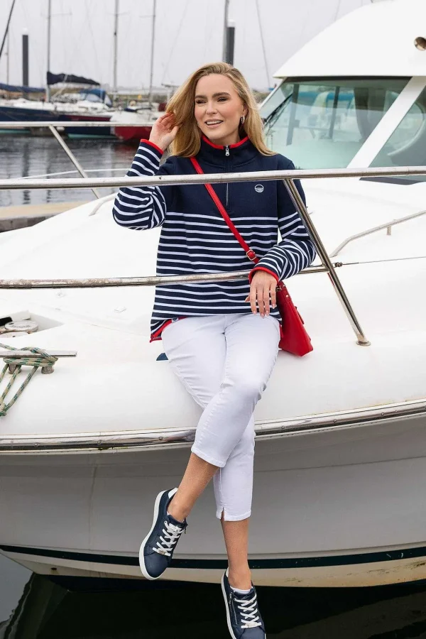 West Quay 1/2 Zip Stripe Sweatshirt In Navy*Women Hoodies & Sweatshirts
