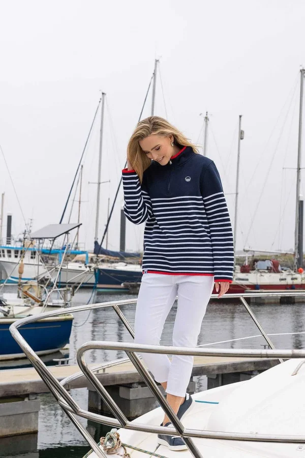 West Quay 1/2 Zip Stripe Sweatshirt In Navy*Women Hoodies & Sweatshirts